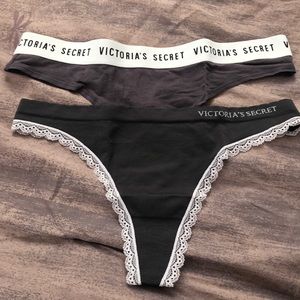 Victoria’s Secret thongs. Large. Purple and dark gray. Two thongs. Gray one NWOT